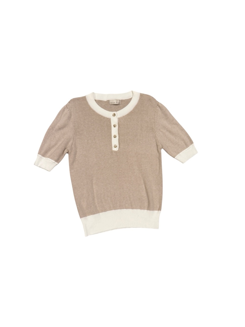 Becool Beige & Cream Striped Short Sleeve Top with Buttons